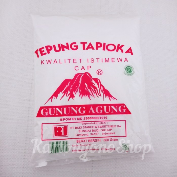 

TEPUNG TAPIOKA SAGU CAP GUNUNG AGUNG 500GR PER DUS ISI 20BKS