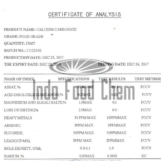 

CALCIUM CARBONATE FOOD GRADE EX RRC 1 ZAK