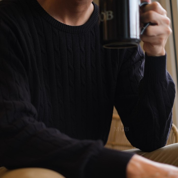 Terbaru Sweater Polo Ralph Lauren Cable Knit Black Original Terlaris