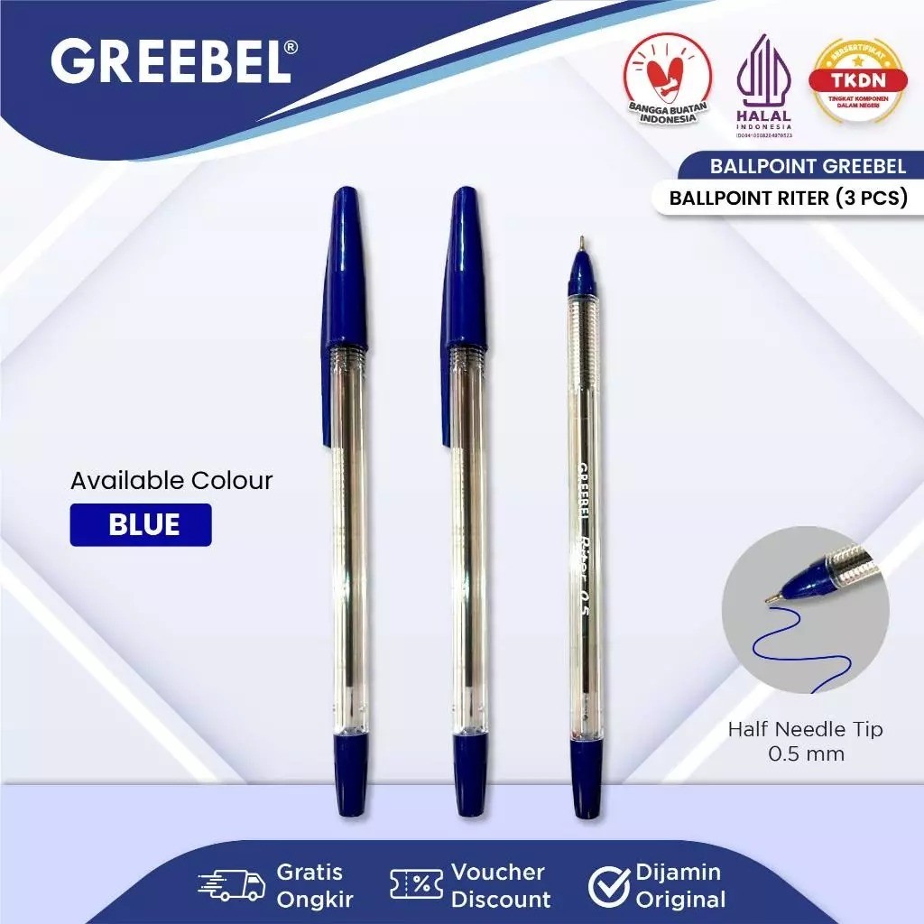 

GREEBEL Pulpen Bolpen / Riter 0.5 Biru (13PCS/BOX) / Ballpoint Ballpen Bolpen Bolpoin Pena