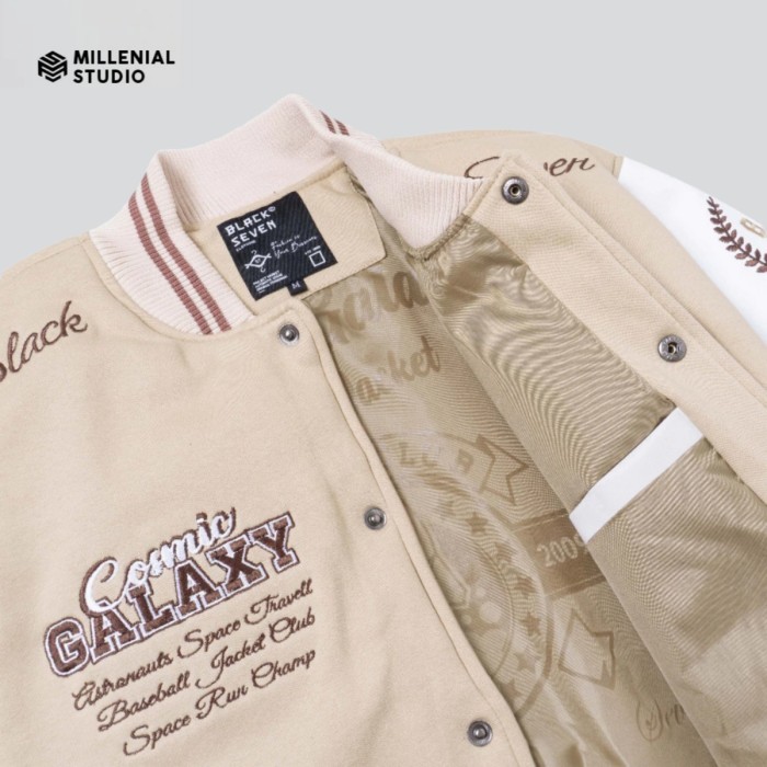 Terbaru Jaket Varsity Galaxy Cosmic Cream Baseball Jacket Bordir Original Best Seller