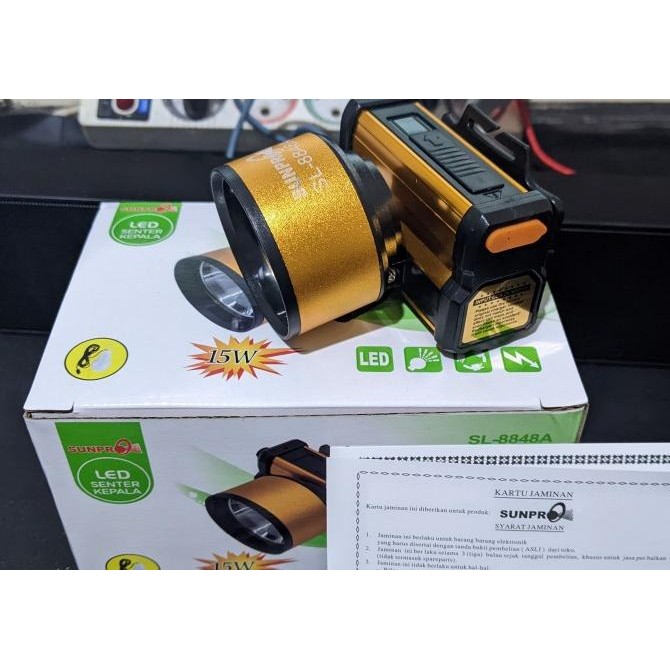 Baru Senter Kepala Sunpro SL-8848A putih 15 Watt Bisa Korek APi