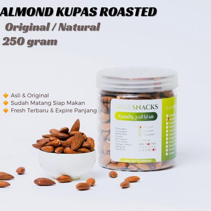 

KACANG ALMOND PANGGANG KUPAS 250gr Roasted siap makan natural badam nu Berkualitas