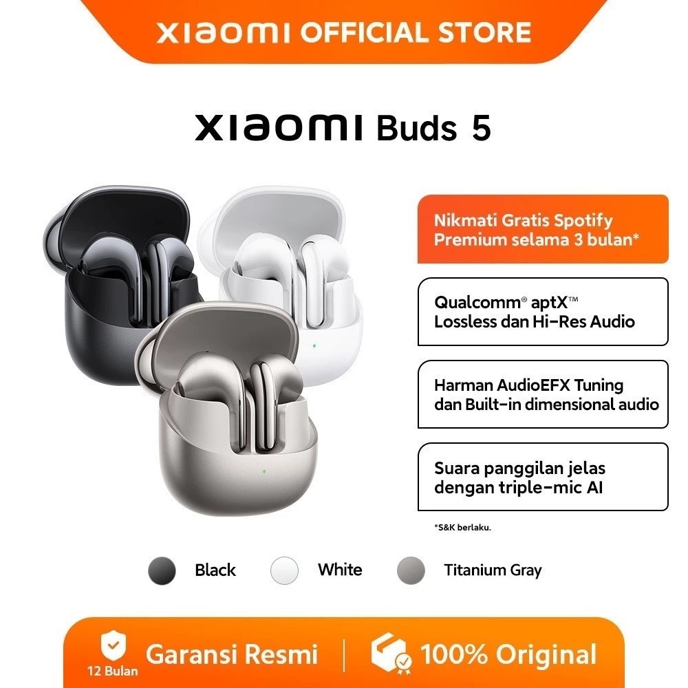 Xiaomi Buds 5 | Qualcomm® aptX™ Lossless dan Hi-Res Audio | Harman AudioEFX | Triple-mic AI | TWS [O