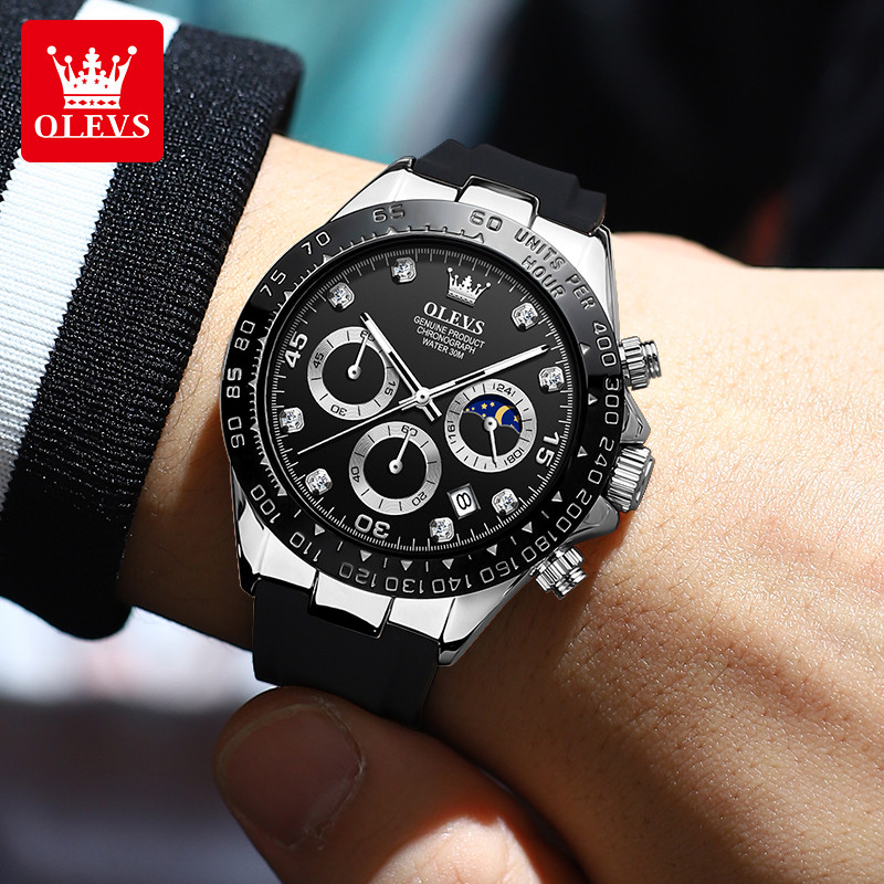 OLEVS 2875 TOP Brand Women's Watches Comfortable Rubber Strap Moon Phase Multifunctional Watch for