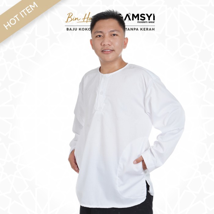 Terbaru Baju Koko Putih Polos Dewasa/Baju Koko Tanpa Kerah Xxl Terlaris