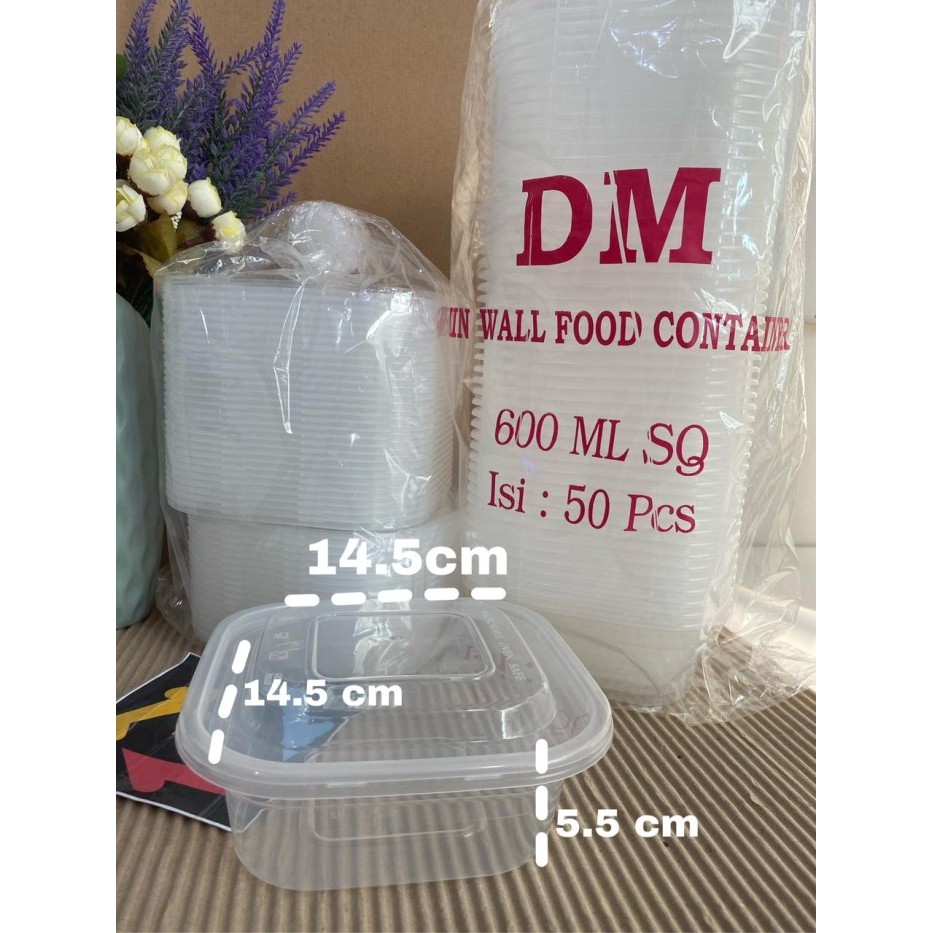 READY THINWALL MEREK DM SQ KOTAK KECIL/KOTAK MAKAN PLASTIK 600ML ISI 25 SET