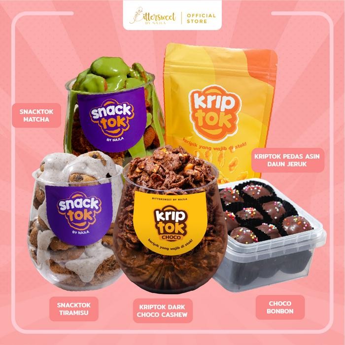 

[ V/P ] 2 Snacktok Full Cookies ( Matcha + Tiramisu ) + 2 Kriptok ( Pedas Asin Daun Jeruk + Dark