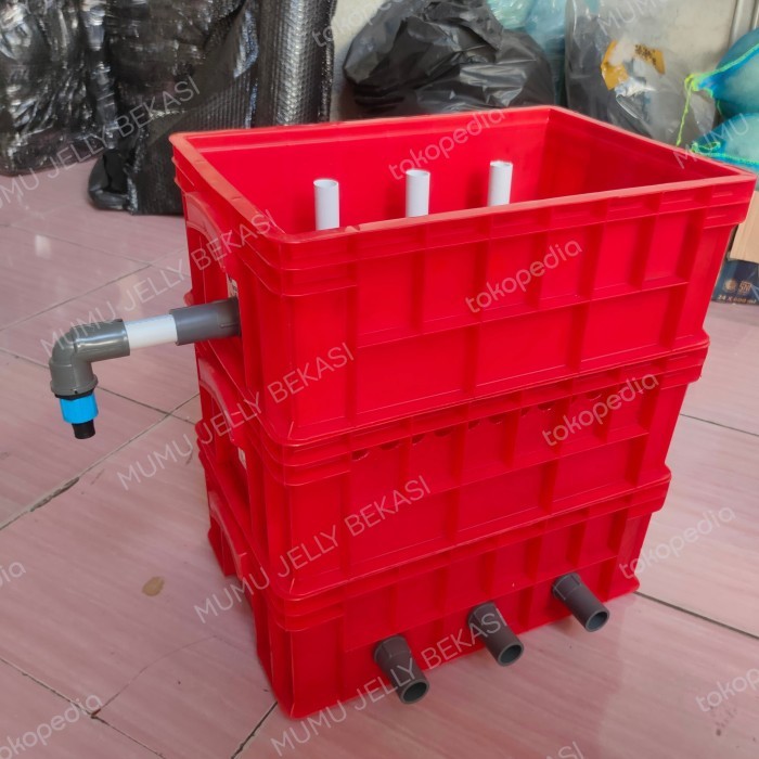 trickle filter kolam koi 3 susun tanpa media filter-merah