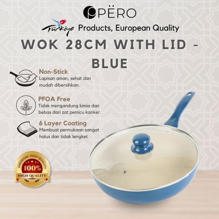 [Exclusive Mak San] Pero Granite Wokpan 28cm with Glass Lid / Wajan Penggorengan Dengan Tutup Kaca