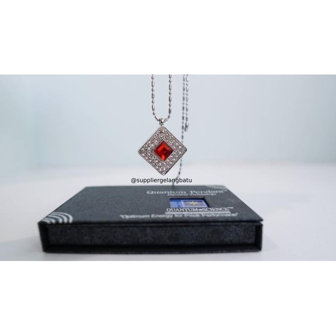 kotak swarovski merah safir Kalung quantum Pendant red diamond ruby