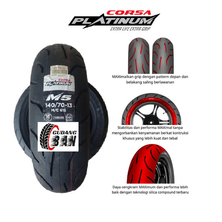 BAN MOTOR CORSA TUBELESS 140 / 70 - 13 M5 PLATINUM NMAX Belakang