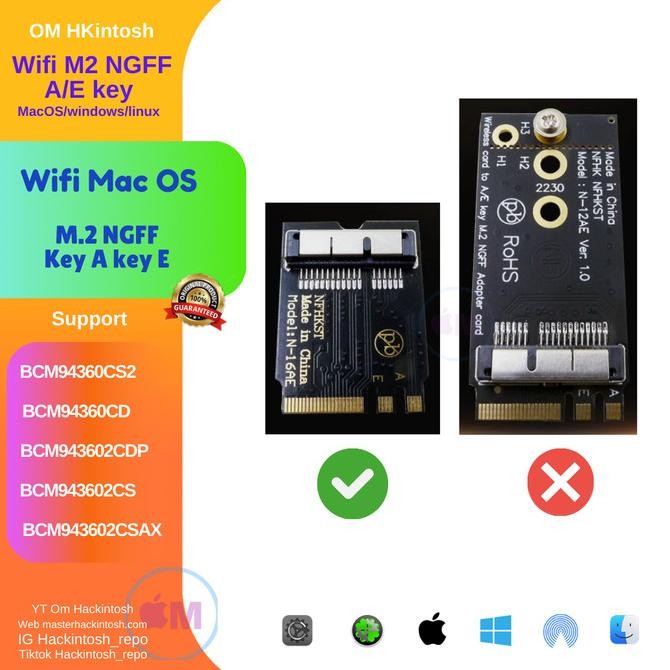 Promo Adapter Wifi Bcm94360 M2 Ngff Key A Key E Pendek