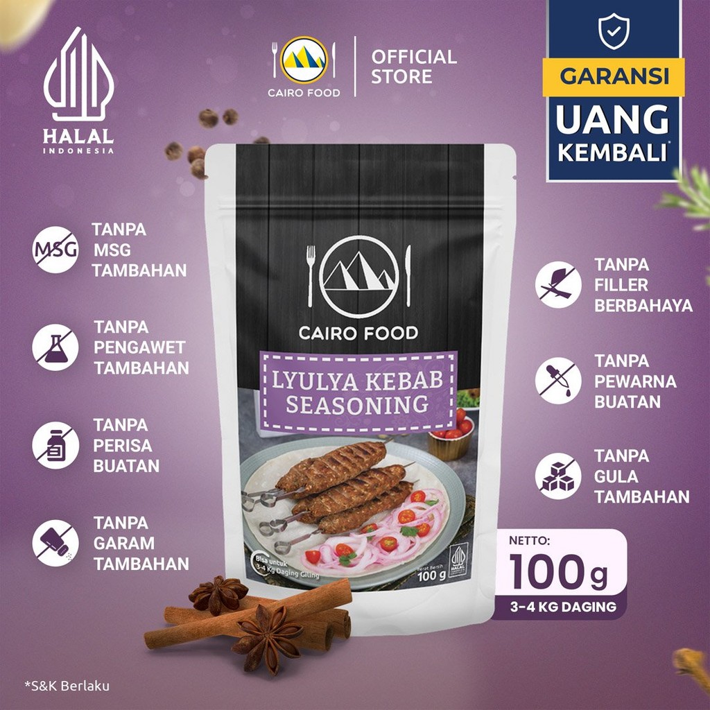 

Bumbu Lyulya Kebab Sehat – Tanpa MSG, 100% Rempah Murni | Cairo Food - 100 gram