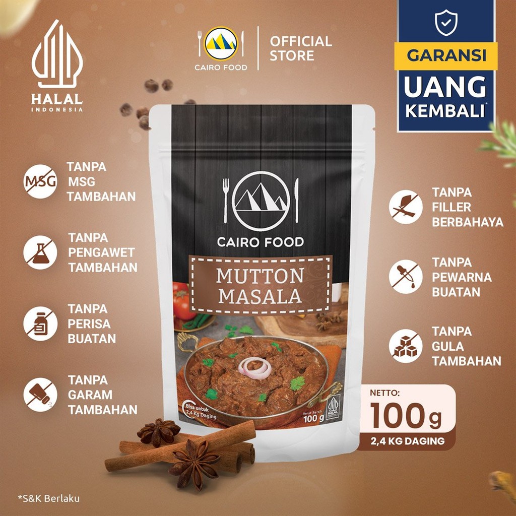 

Bumbu Mutton Masala Sehat – Tanpa MSG, 100% Rempah Murni | Cairo Food - 100 gram