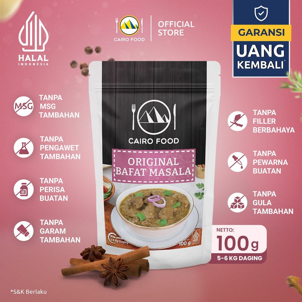 

Bumbu Original Bafat Masala Sehat – Tanpa MSG, 100% Rempah Murni | Cairo Food - 100 gram