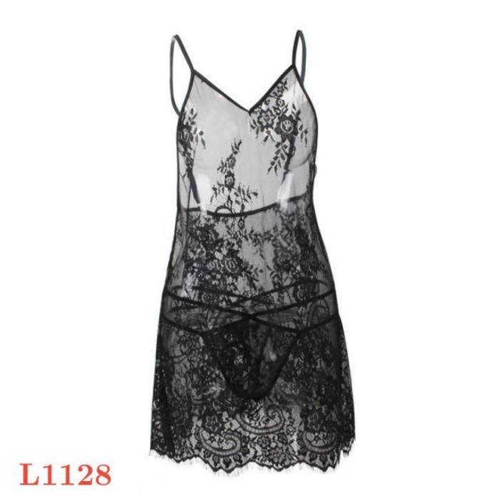 L1128 Baju Tidur Haram Sexy Jumbo Big Size Midi Dress Hitam Transparan