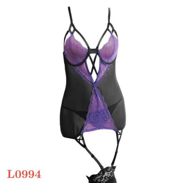 L0994 Baju Tidur Haram Sexy Bodycon Sheath Hitam Bra Kawat Stocking