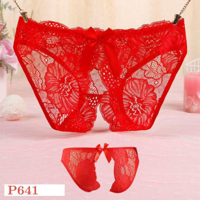 P641 Celana Dalam Wanita Sexy Panties Hipster Merah Terbuka Belakang
