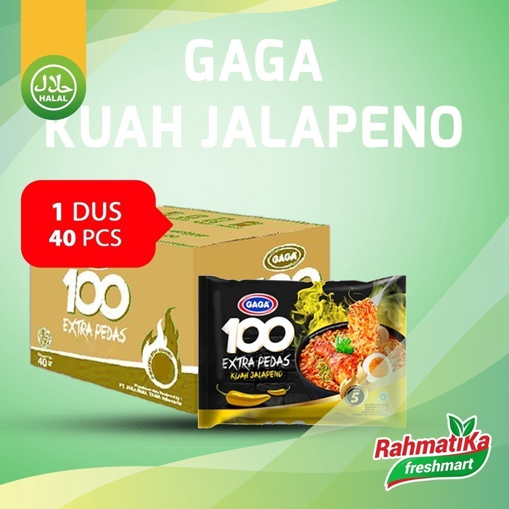 

GAGA 100 Mie Instan Extra Pedas Kuah Jalapeno Level-5 (1 Dus/Karton)