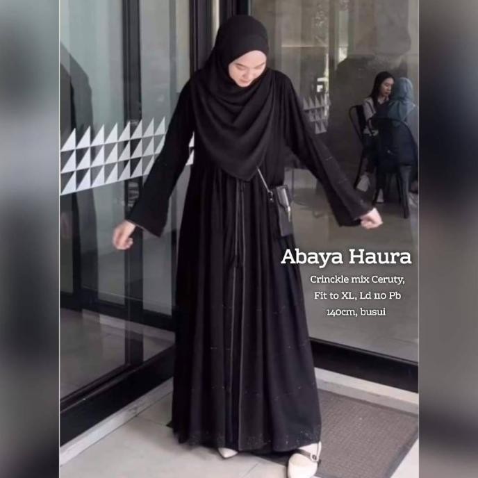 Baju Gamis Wanita Muslim Abaya Haura Hitam Fashion Perempuan Dewasa Remaja Cewek Putri Ibu Modern Te