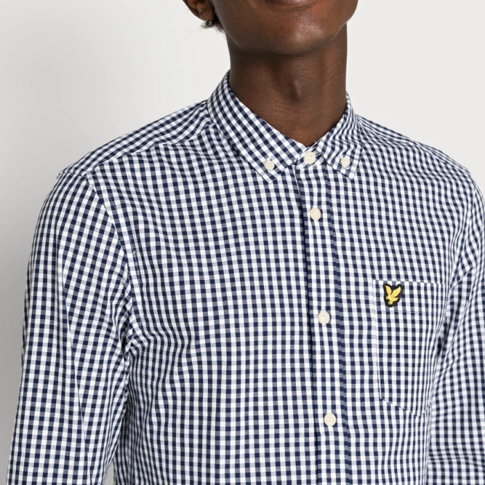 Terbaru Lyle And Scott Long Sleeve Gingham Shirt Navy Original Best Seller