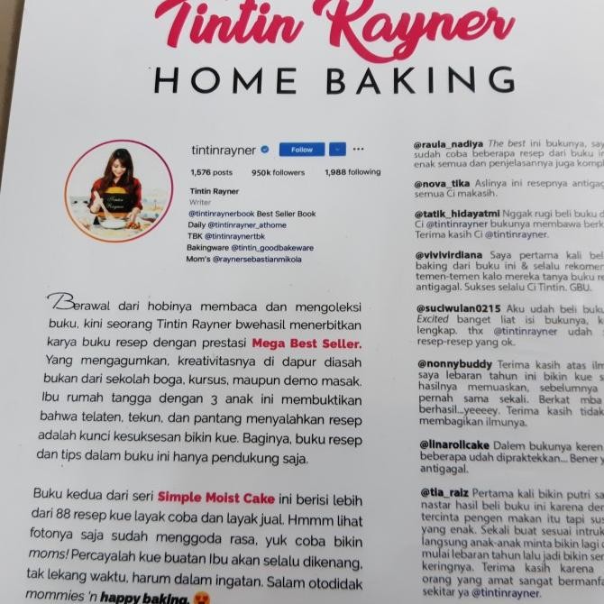 

Terlaris Buku Resep Tintin Rayner Home Baking (Simple & Moist Cake Series) Ready Stok