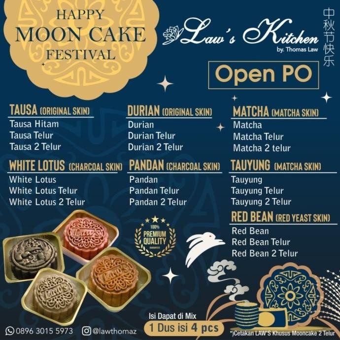 

Promo mooncake / kue bulan Law's kitchen terbaik premium quality. 4pcs/Box COD
