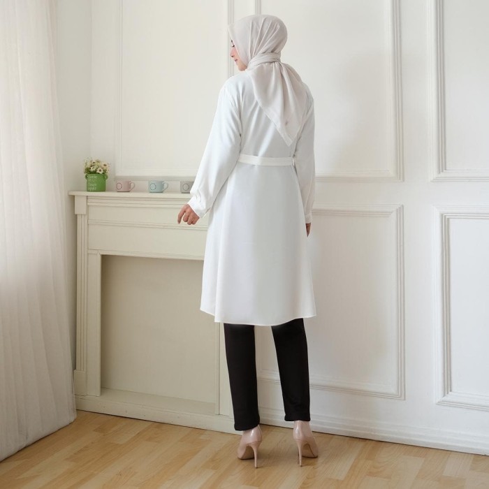 ATASAN TUNIK MUSLIM WANITA/ HEM KEMEJA PANJANG HITAM PUTIH POLOS BUSUI