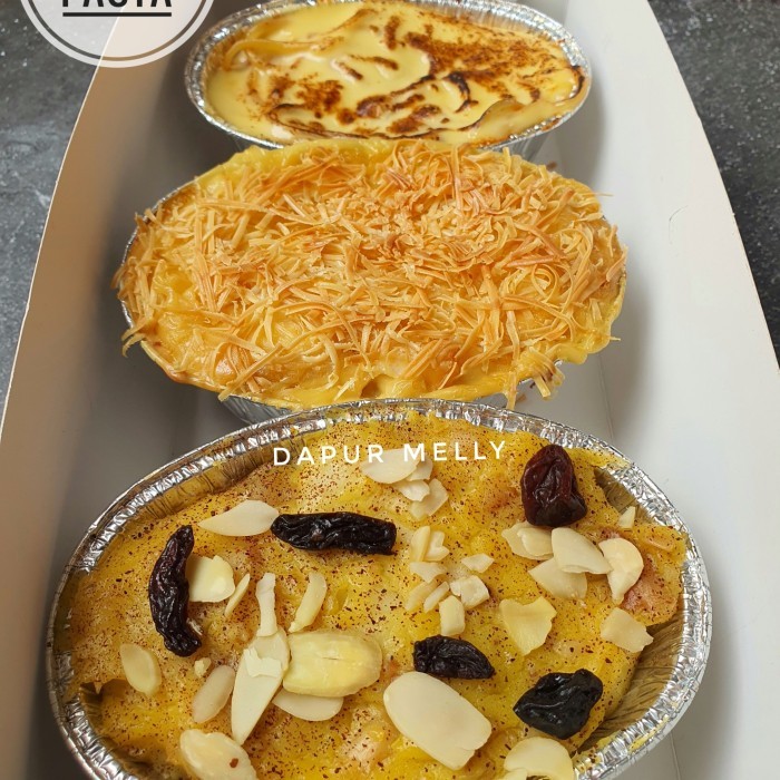 

PROMO / BEST SELLER / paket pasta isi macaroni panggang keju,spageti brulee,klapertart NON COD