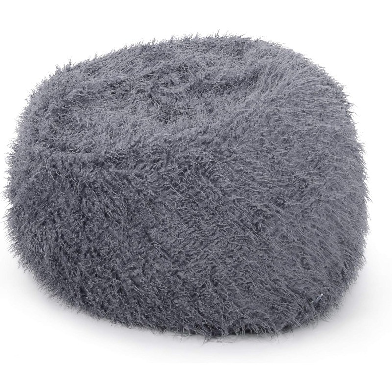 VANE Lycus 5 Ft Long Faux Fur Bean Bag, Gray, Small,Grey