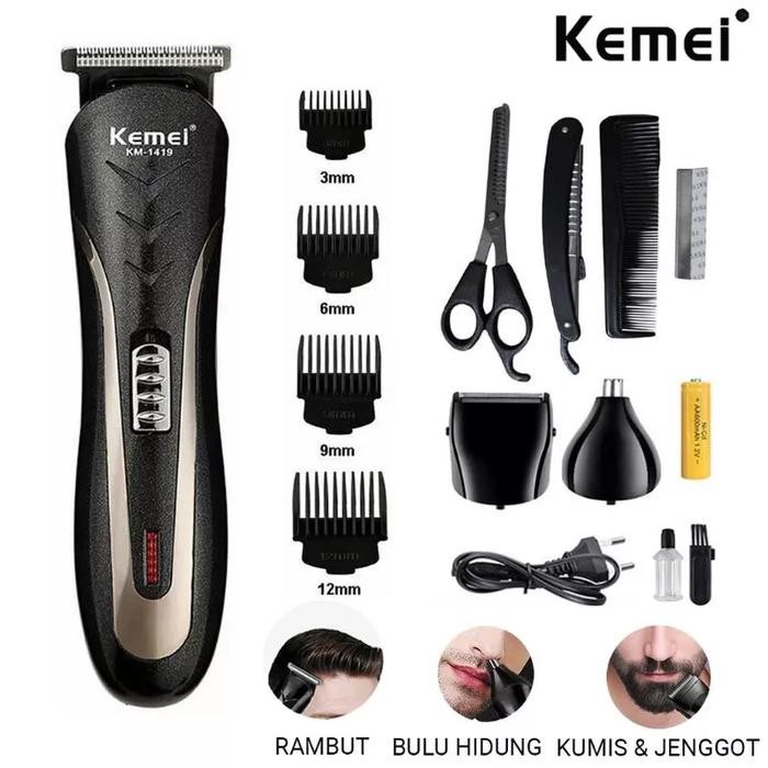 Gercep Alat Cukur Rambut Elektrik Kemei Km-1419 Original Mesin Cukur Rambut Paket Lengkap Hair