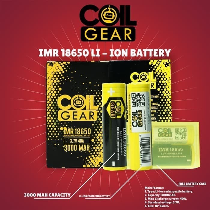 GRATIS ONGKIR AUTHENTIC COIL GEAR 3000MAH 40A 18650 - BATTERY - BATERAI COILGEAR KODE 552