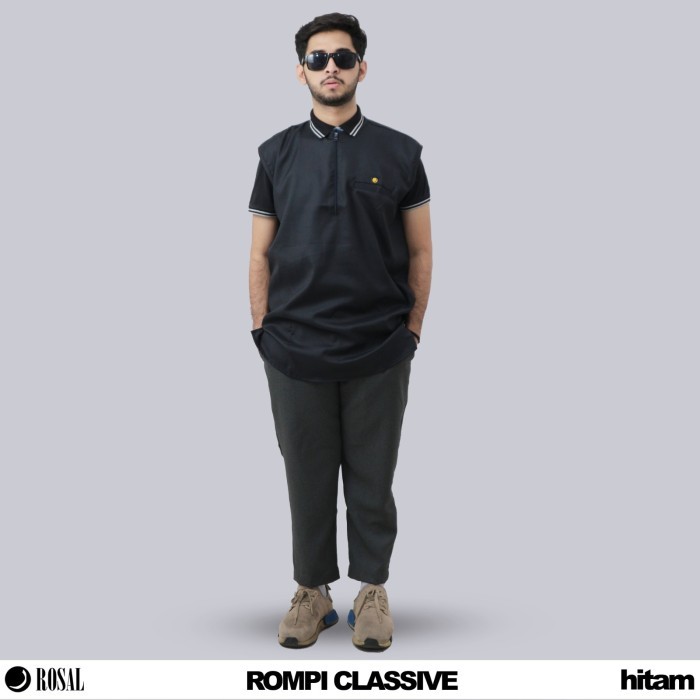 Ready Rompi Sholat Classive Rosal Warna Hitam - Rompi Pria Kerah Oblong Bahan Madinah Yang Adem Dan