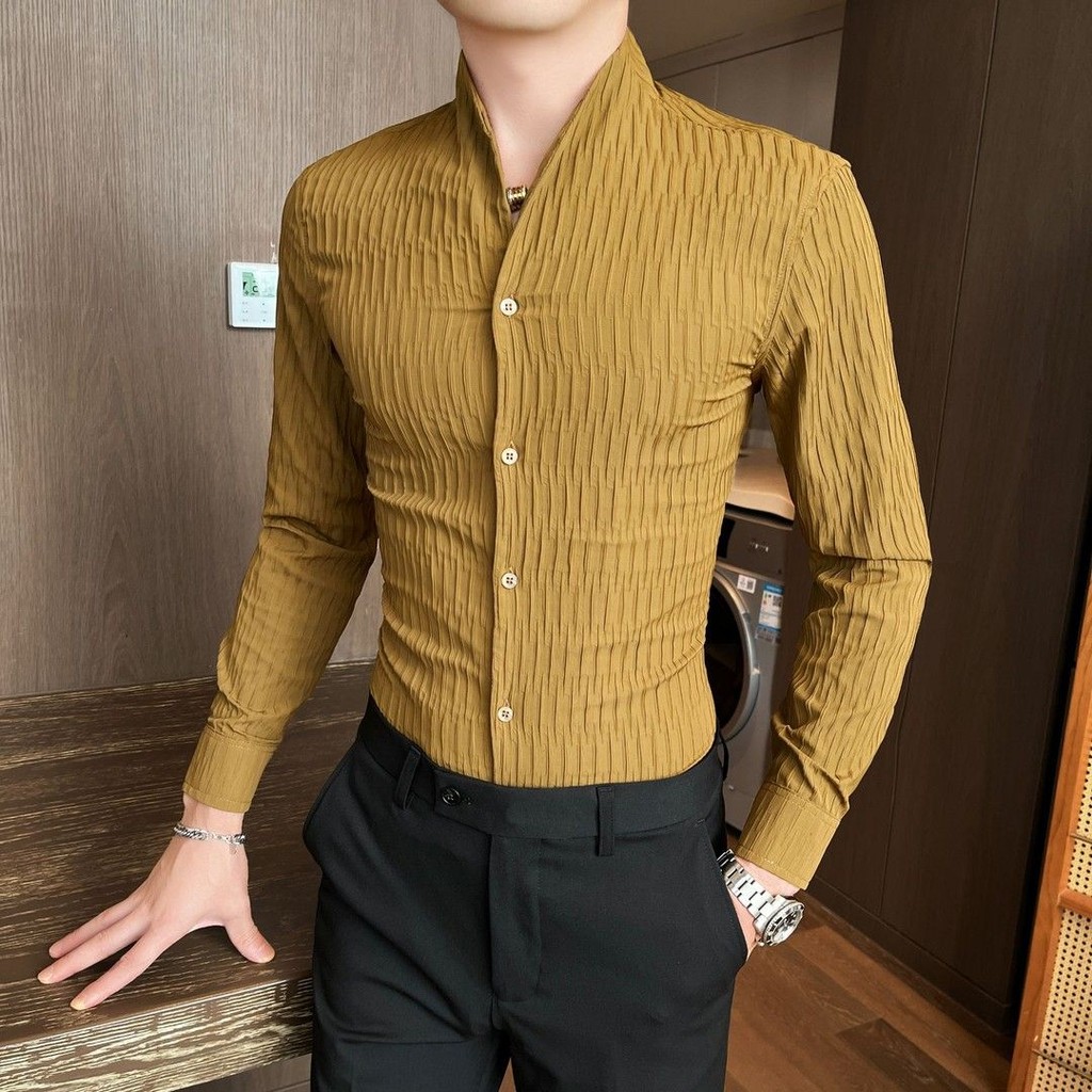 Kemeja Lengan Panjang Pria Gaya Korea Trendy Kepribadian Kemeja Bunga Atasan Fashionable Pria