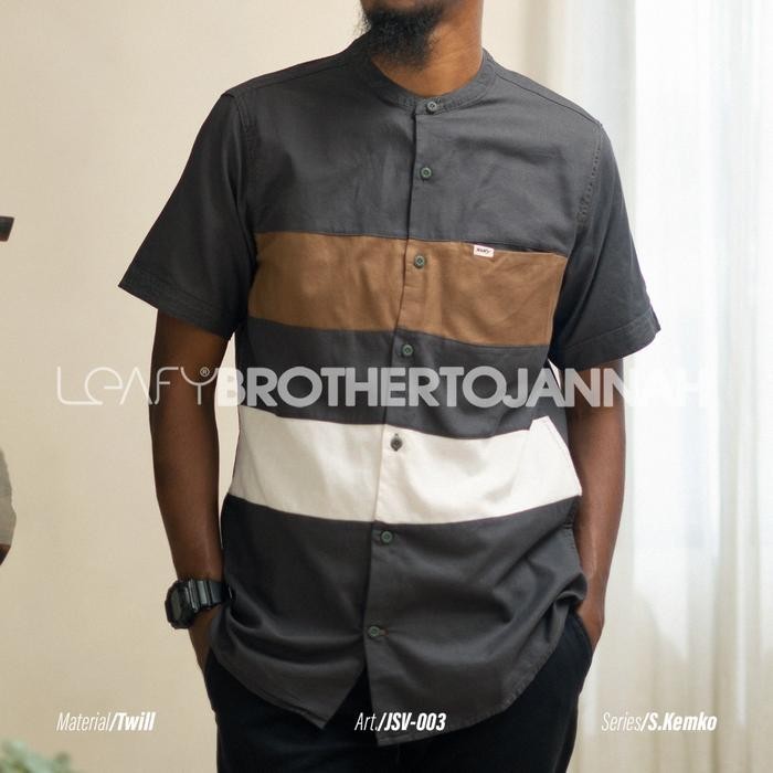 Leafy - Kemeja Koko Muslim Lengan Pendek Katun JSV-003 Bahan Twill Premium untuk Pria Baju Manset