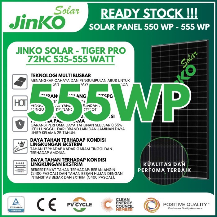 Jinko Solar Cell / Panel Surya 550WP-555WP SNI Mono Tier 1 Bukan Trina Longi