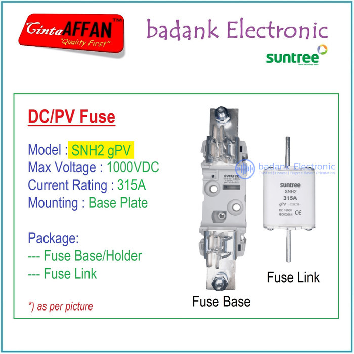 315A - SUNTREE SNH2 gPV 1P 1000V DC Fuse Base/Holder + Fuse Link PV