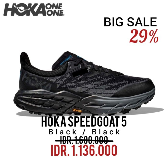 HOKA SPEEDGOAT 5 BLACK / BLACK MEN'S 100% ORIGINAL BNWB