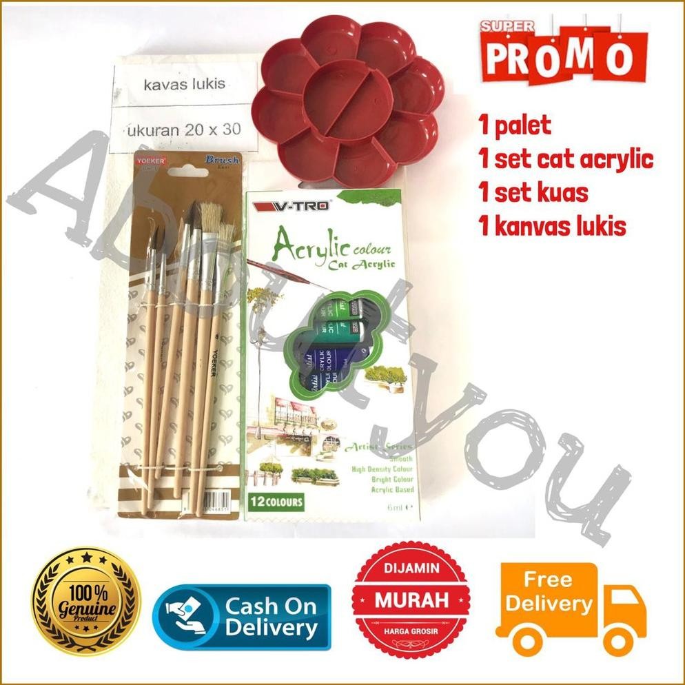 

Et-98 Paket Lukis Komplit 4 In 1 Kanvas Besar Cat Akrilik Palet Kuas Set Melukis Lengkap