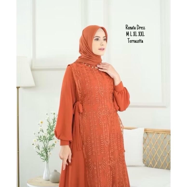 HK Gamis Terbaru/ Gamis Renata Dress / Gamis Modern/ Gamis Brokat Tule Original/ Gamis Kekinian / Ga