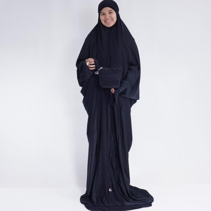 Terjangkau Alfauzi - Mukena Silk Terusan Hitam / Mukena Dewasa / Mukena Jumbo