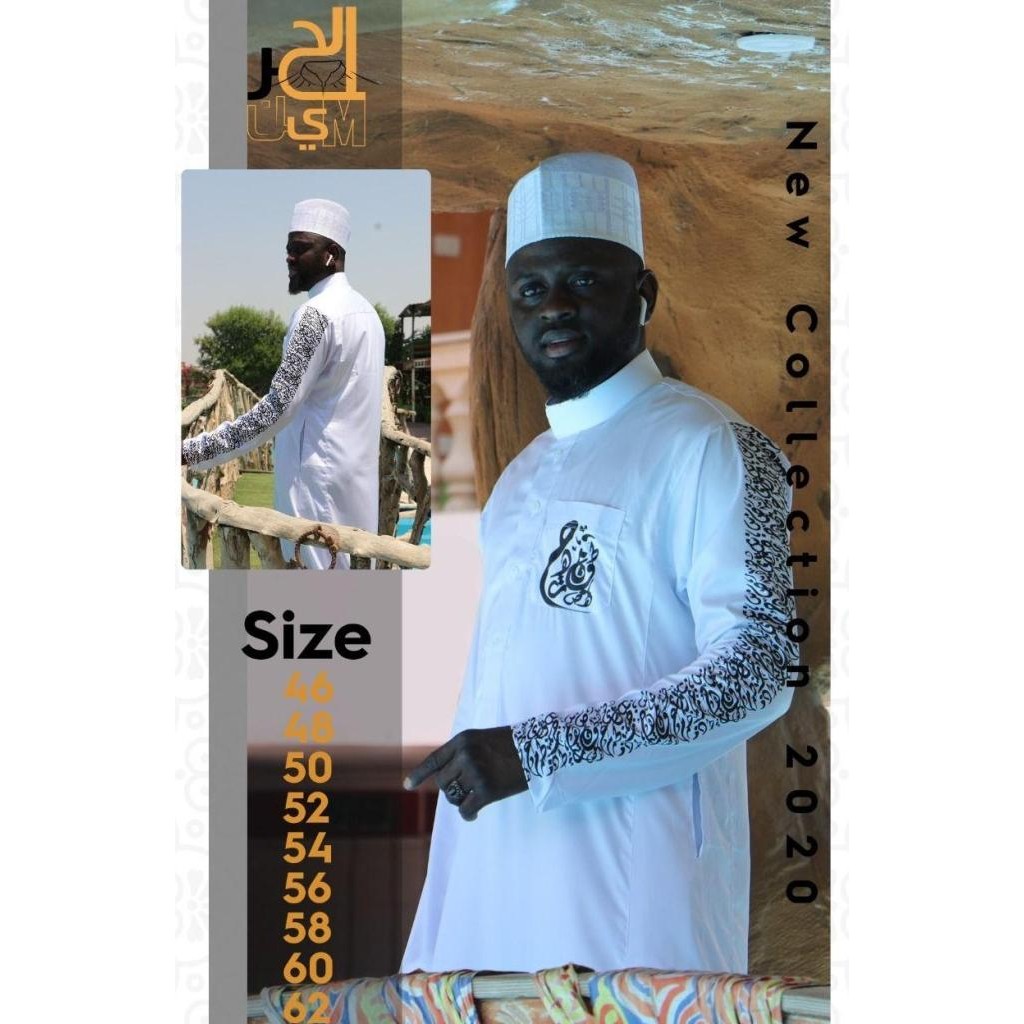 Hot Promo, Jubah Haramain Pria Motif Khat / Kaligrafi - Warna Putih