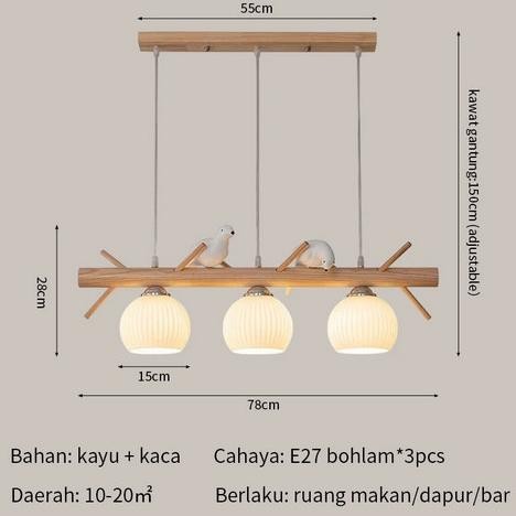 New A.S Lampu Gantung Ruang Makan Lampu Meja Panjang Gaya Log Nordic Lampu Gantung Kayu Solid Gaya J