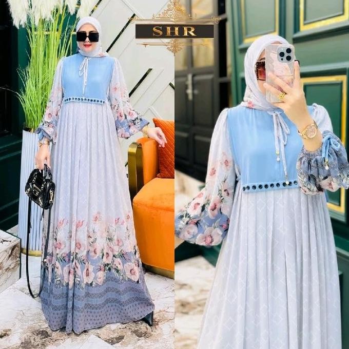COD  SHR ORI TERBARUMADONA 2IN1 SET(DRESS+HIJAB)BUNGA CANTIK Balon Pita Gamis Mewah Cantik Ceruty Ga