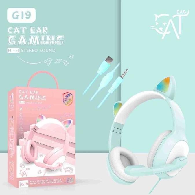 Cat Ear Headphone Telinga Kucing Headset Gaming Cewek Pink Lucu Mic Terlaris