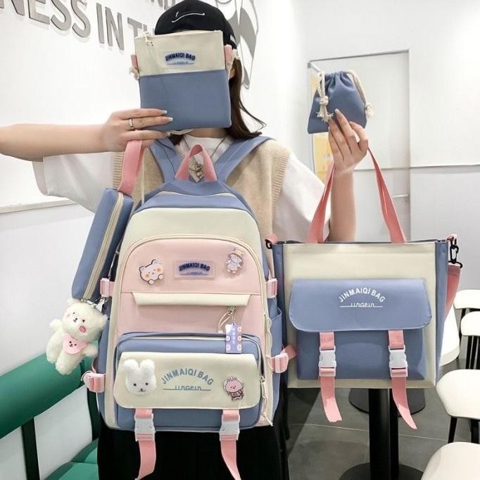 Tas Anak Laki Laki Tas Sekolah Anak Perempuan 5In 1 Tas Ransel Anak Tas Korea Fashion