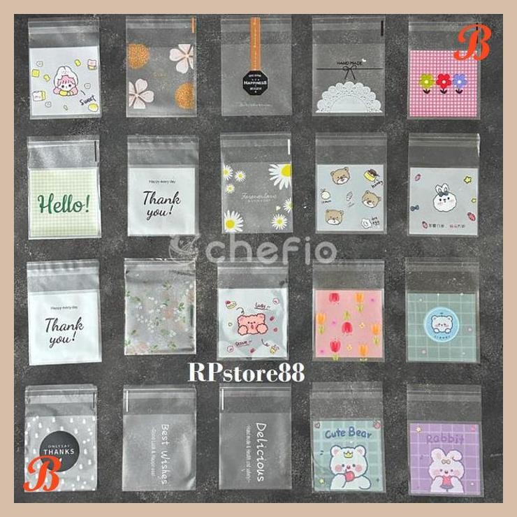 

| NS | CHEFIO PLASTIK ROTI OPP LEM PEREKAT MOTIF BUNGA 7X7 PLASTIK KUE NASTAR