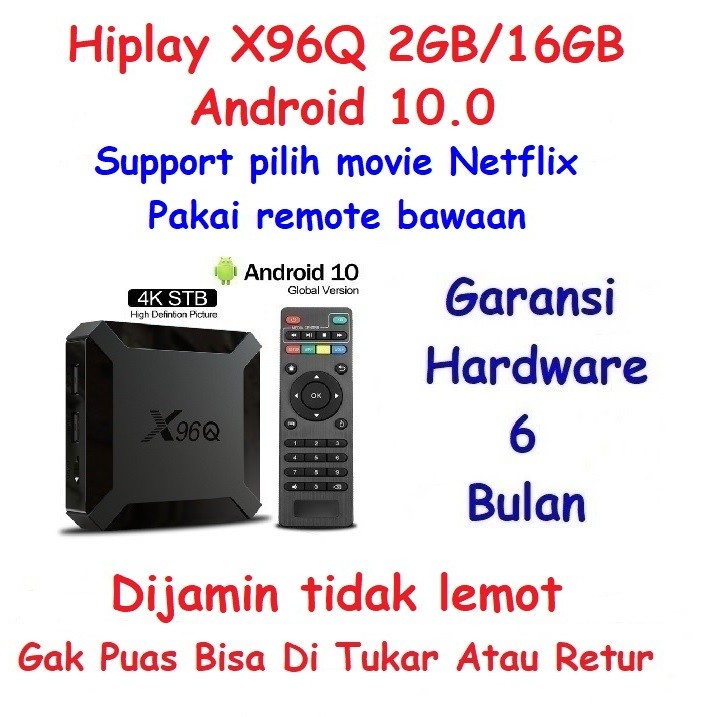 Hiplay X96Q 4K 30fps 2GB + 16GB Android 10.0 TV Box