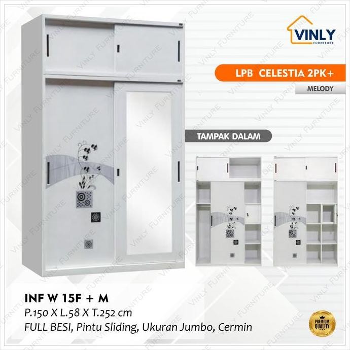 Lpb Celestia. 2Pk+ - Lemari Pakaian Besi 2 Pintu Sliding Extra Tinggi Vinly